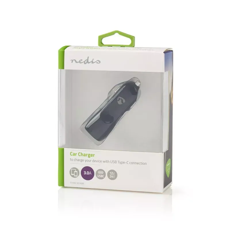 Laptop, Telefoane si Tablete - Telefoane mobile si accesorii - Accesorii Telefoane - Incarcatoare telefoane - Incarcator auto 1x USB Type C 3.0 A negru Nedis - Infinity.ro