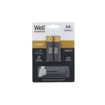 Casa si Gradina - Electrice - Accesorii electrice - Baterii, acumulatori si incarcatoare - Acumulator AA R6 Li-ion 14500 1.5V 1660mAh 2500mWh cu incarcare 5V USB-C 2buc/blister Well ACCU-14500/166C-BL2-WL - Infinity.ro