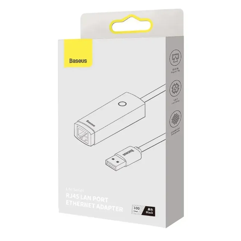 PC, gaming si accesorii - Retelistica - Placi de retea - Adaptor retea Baseus Lite USB 2.0 la RJ45 10/100Mbps cu LED WKQX000001 - Infinity.ro