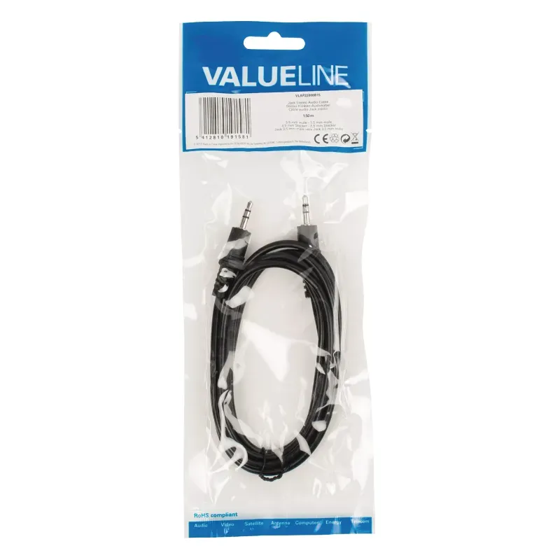 TV, Audio-Video si Foto - Accesorii TV si audio - Cabluri si adaptoare audio - Cablu audio Jack Stereo 3.5 mm tata - Jack Stereo 3.5 mm tata 1.5m VALUELINE - Infinity.ro