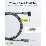 TV, Audio-Video si Foto - Accesorii TV si audio - Cabluri si adaptoare audio - Cablu audio stereo 2m textil impletit Jack 3.5 mm - 3.5 mm 90 grade tata-tata aurit Goobay 65279 - Infinity.ro