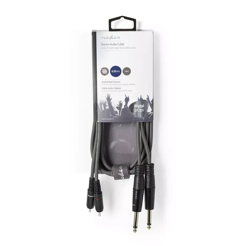 TV, Audio-Video si Foto - Accesorii TV si audio - Cabluri si adaptoare audio - Cablu audio stereo 2x 6.35 mm Jack tata - 2x RCA tata 1.5m gri Nedis - Infinity.ro