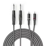 TV, Audio-Video si Foto - Accesorii TV si audio - Cabluri si adaptoare audio - Cablu audio stereo 2x 6.35 mm Jack tata - 2x RCA tata 1.5m gri Nedis - Infinity.ro