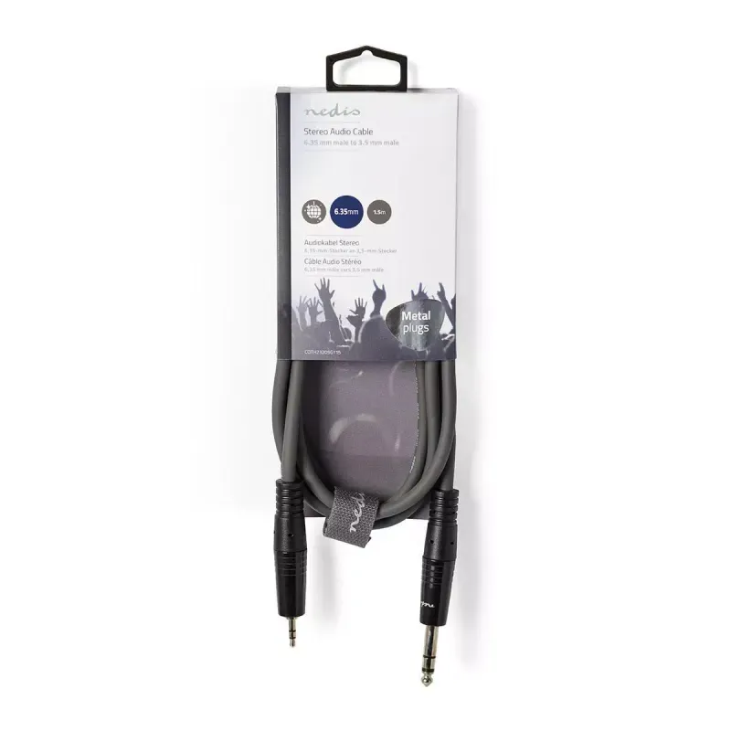 TV, Audio-Video si Foto - Accesorii TV si audio - Cabluri si adaptoare audio - Cablu audio stereo Jack 6.35 mm Tata - 3.5 mm Tata 1.5m gri Nedis - Infinity.ro