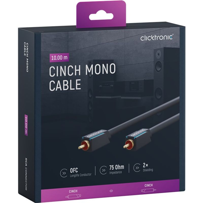 TV, Audio-Video si Foto - Accesorii TV si audio - Cabluri si adaptoare audio - Cablu audio-video Profesional 1x RCA tata-tata 10m 75ohm OFC cupru dublu ecaranat AWG24 aurit Clicktronic 70449 - Infinity.ro