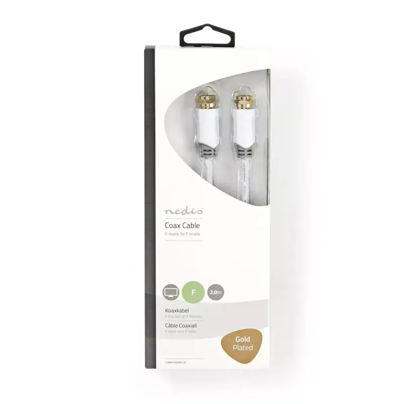 TV, Audio-Video si Foto - Accesorii TV si audio - Antene TV si accesorii - Cablu coaxial Nedis F tata - F tata 2m alb cupru dublu izolat - Infinity.ro