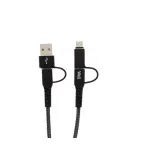 Laptop, Telefoane si Tablete - Telefoane mobile si accesorii - Accesorii Telefoane - Cabluri si adaptoare telefoane - Cablu de date si incarcare 4in1 1m 3A Well negru - Infinity.ro