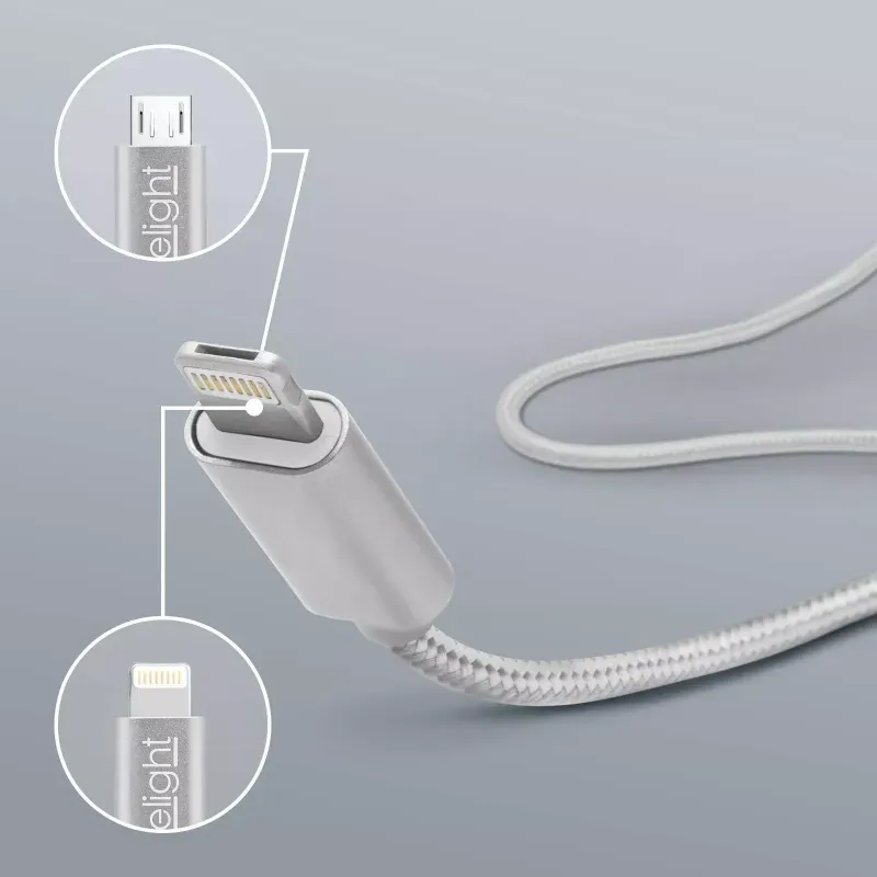 Laptop, Telefoane si Tablete - Telefoane mobile si accesorii - Accesorii Telefoane - Cabluri si adaptoare telefoane - Cablu de date 2in1 iPad iPhone Lightning +Micro USB 1m 1A alb delight - Infinity.ro