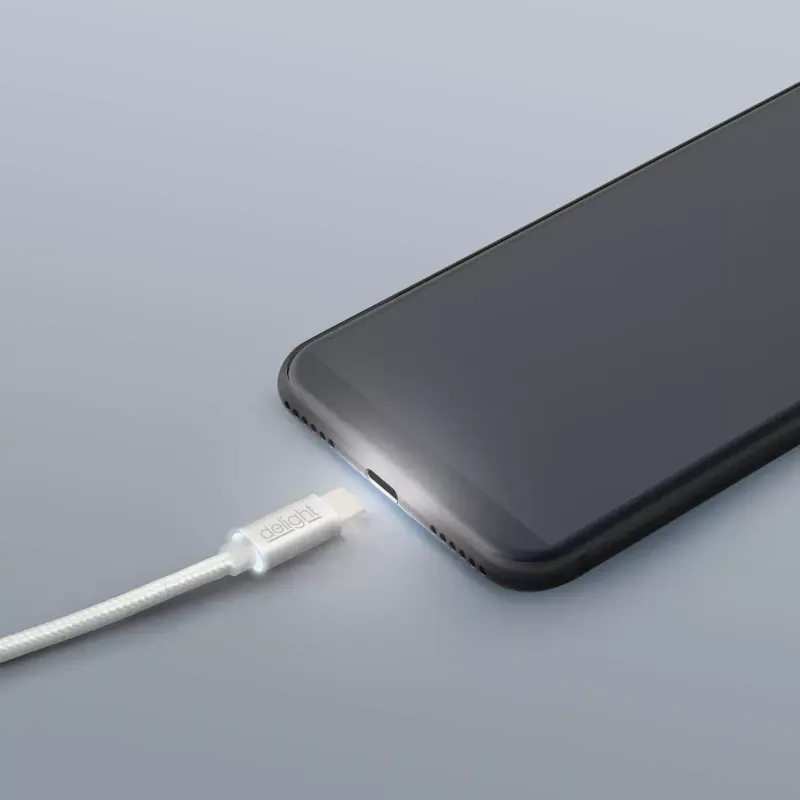 Laptop, Telefoane si Tablete - Telefoane mobile si accesorii - Accesorii Telefoane - Cabluri si adaptoare telefoane - Cablu de date USB type C 1m argintiu cu iluminare LED rosu delight - Infinity.ro