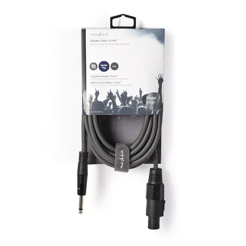 TV, Audio-Video si Foto - Accesorii TV si audio - Cabluri si adaptoare video - Cablu difuzor 1.5mm SPEAKON 2-pini mama - 6.35 mm tata 5m gri Nedis - Infinity.ro