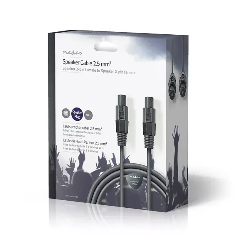 TV, Audio-Video si Foto - Accesorii TV si audio - Cabluri si adaptoare video - Cablu difuzor 2.5mm SPEAKON 2-pini mama 10m gri Nedis - Infinity.ro