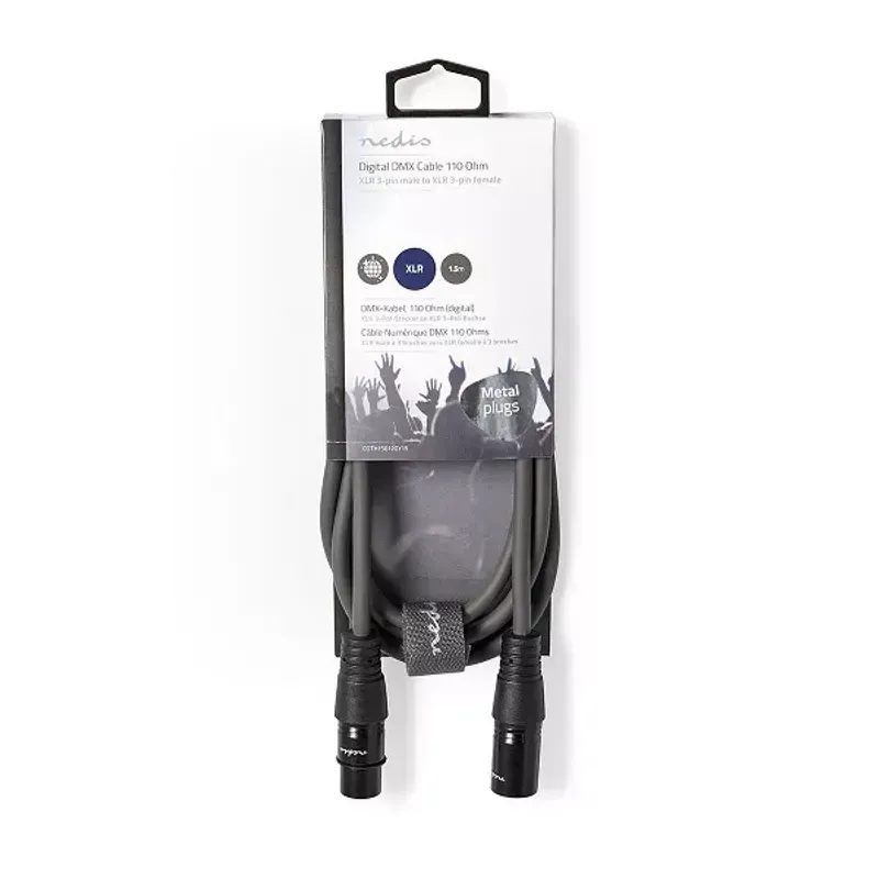TV, Audio-Video si Foto - Accesorii TV si audio - Cabluri si adaptoare audio - Cablu Digital DMX XLR 3-pini tata - XLR 3-pini mama 110 Ohm 1.5m gri Nedis - Infinity.ro
