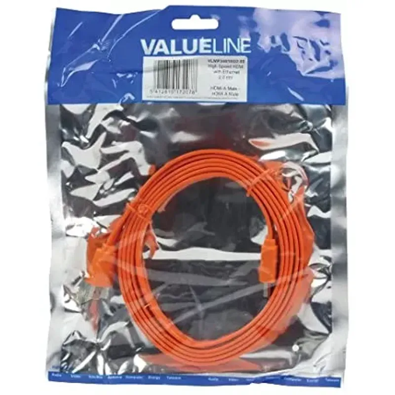 TV, Audio-Video si Foto - Accesorii TV si audio - Cabluri si adaptoare video - Cablu HDMI - HDMI High speed plat cu eternet 2m portocaliu VALUELINE - Infinity.ro