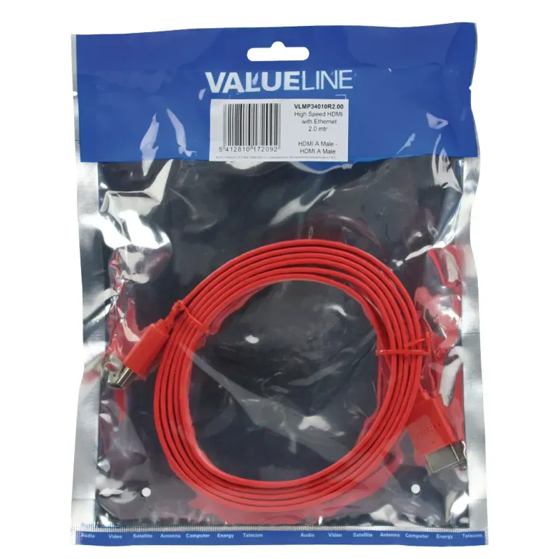 TV, Audio-Video si Foto - Accesorii TV si audio - Cabluri si adaptoare video - Cablu HDMI - HDMI Hign speed plat cu eternet 2m rosu VALUELINE - Infinity.ro