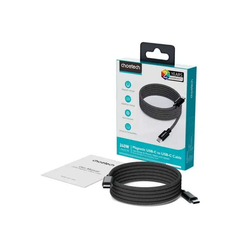 Laptop, Telefoane si Tablete - Telefoane mobile si accesorii - Accesorii Telefoane - Cabluri si adaptoare telefoane - Cablu magnetic date / incarcare USB-C - USB-C Choetech XCC-1054-BK 1.2m PD 100W - Infinity.ro