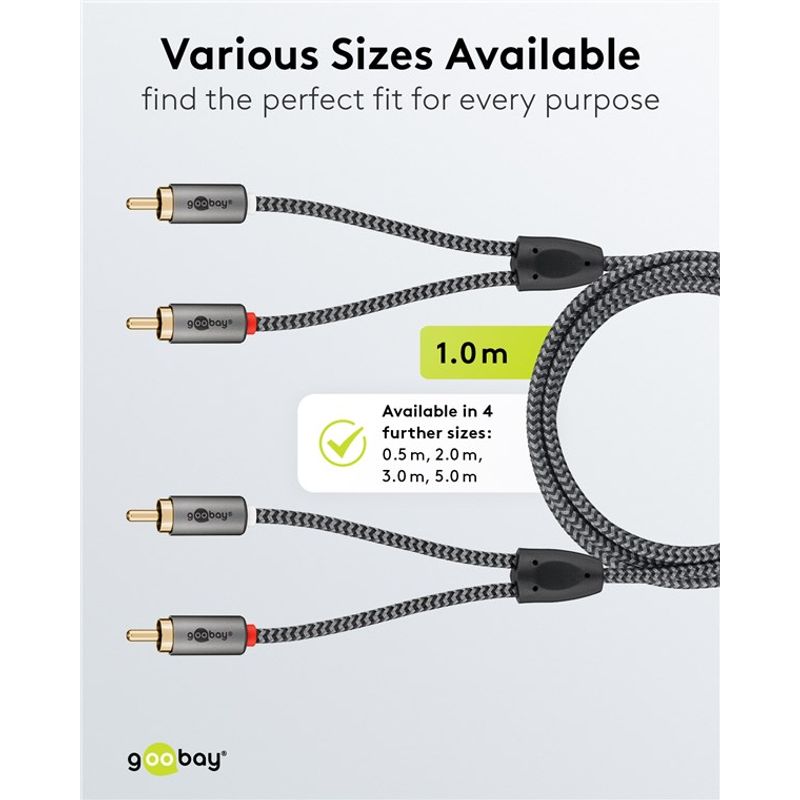TV, Audio-Video si Foto - Accesorii TV si audio - Cabluri si adaptoare audio - Cablu stereo 2x RCA tata-tata 1m premium extrem de flexibil textil negru Goobay Plus 65292 - Infinity.ro