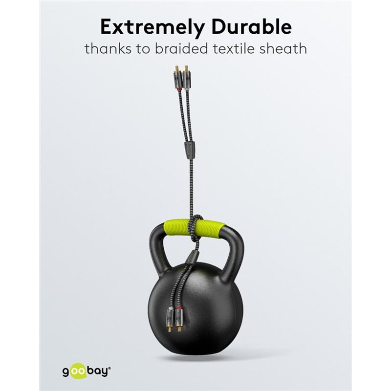 TV, Audio-Video si Foto - Accesorii TV si audio - Cabluri si adaptoare audio - Cablu stereo 2x RCA tata-tata 0.5m premium extrem de flexibil textil negru Goobay Plus 65291 - Infinity.ro