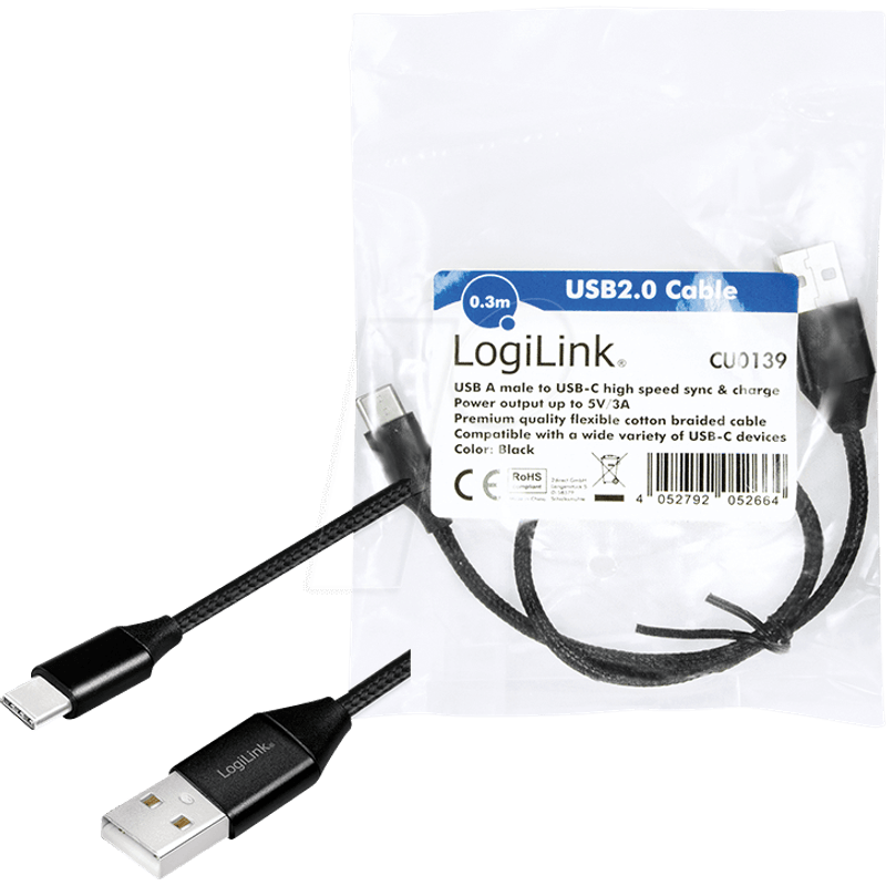 Laptop, Telefoane si Tablete - Telefoane mobile si accesorii - Accesorii Telefoane - Cabluri si adaptoare telefoane - Cablu USB 2.0 A - USB type C 0.3m negru LOGILINK CU0139 - Infinity.ro
