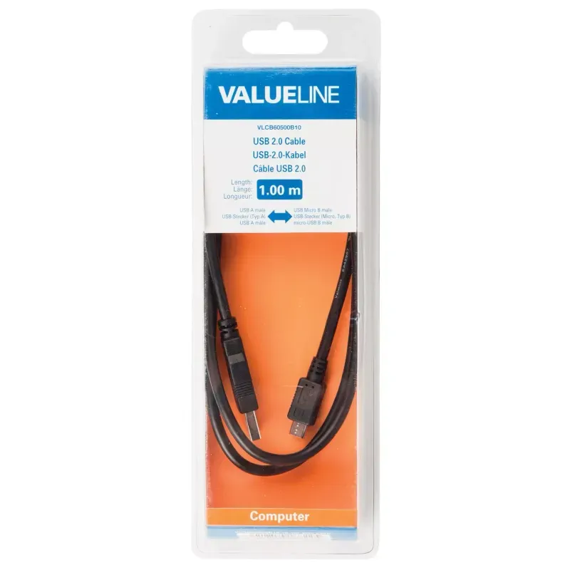 Laptop, Telefoane si Tablete - Telefoane mobile si accesorii - Accesorii Telefoane - Cabluri si adaptoare telefoane - Cablu USB 2.0 tata - micro USB tata 1m negru VALUELINE - Infinity.ro