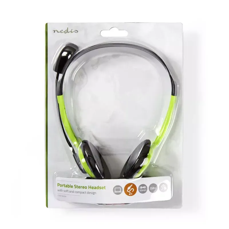 TV, Audio-Video si Foto - Portabile audio - Casti audio - Casti PC On-Ear Nedis 2x3.5 mm 2m verde cu microfon - Infinity.ro