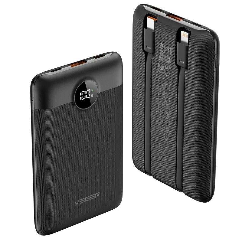 Laptop, Telefoane si Tablete - Telefoane mobile si accesorii - Accesorii Telefoane - Baterii externe - Power bank, Veger, 10000mAh, type-c, lighting, 22.5W, ultra-thin, Negru - Infinity.ro