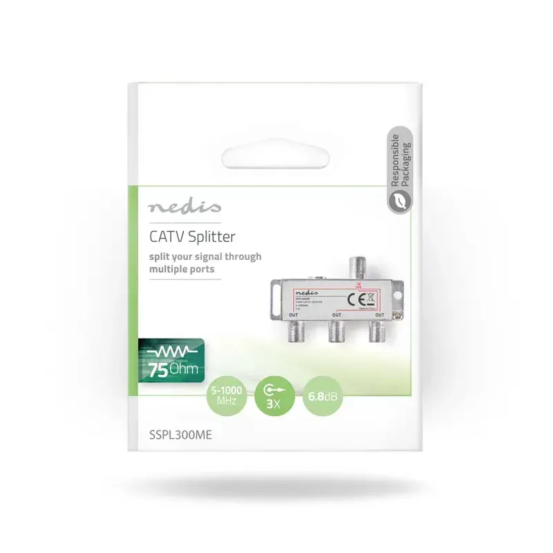 TV, Audio-Video si Foto - Accesorii TV si audio - Splittere si amplificatoare - Distribuitor semnal TV 3 cai 5-1000 Mhz Nedis SSPL300ME - Infinity.ro