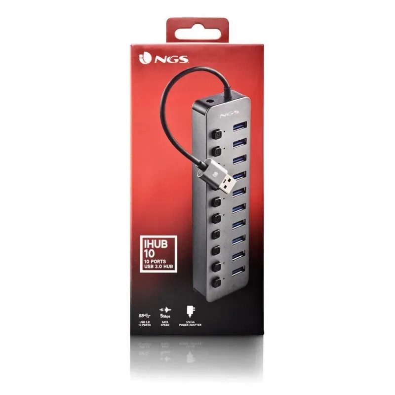 PC, gaming si accesorii - Retelistica - Hub-uri - HUB USB 3.0 NGS iHub10 cu 10 porturi si alimentator inclus - Infinity.ro