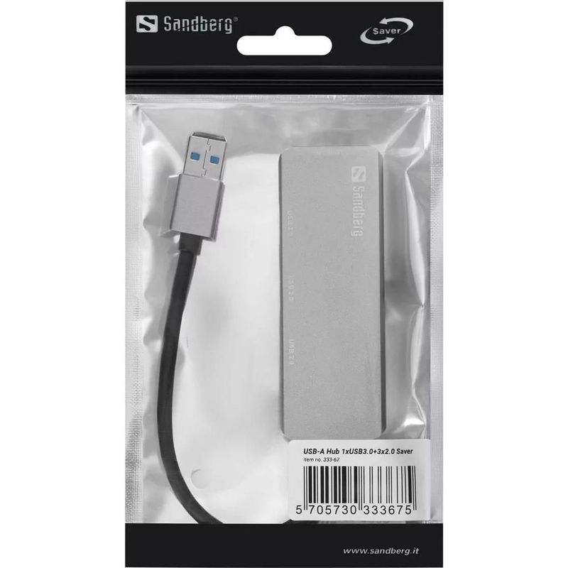 PC, gaming si accesorii - Retelistica - Hub-uri - Hub USB 3.0 - 1x USB 3.0 + 3x USB 2.0 aluminiu Sandberg 333-67 - Infinity.ro