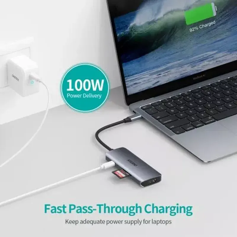 PC, gaming si accesorii - Retelistica - Hub-uri - HUB USB Type C - 1x HDMI 3x USB 3.0 SD PD 100W Choetech M19 gri - Infinity.ro