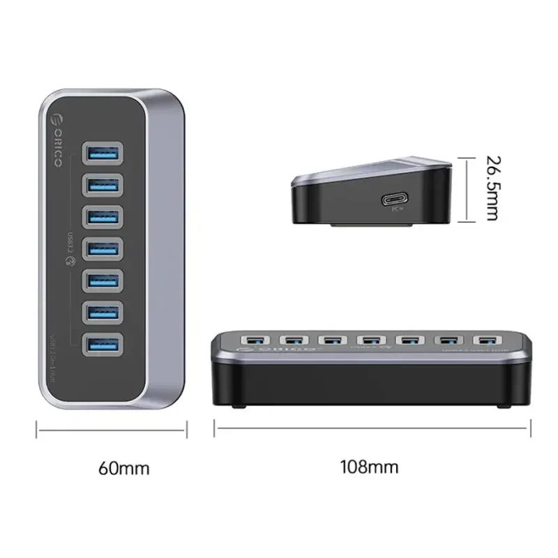 PC, gaming si accesorii - Retelistica - Hub-uri - HUB USB Orico M3U3-7A-10-BK cu 7 port-uri USB3.2 gri 1m - Infinity.ro
