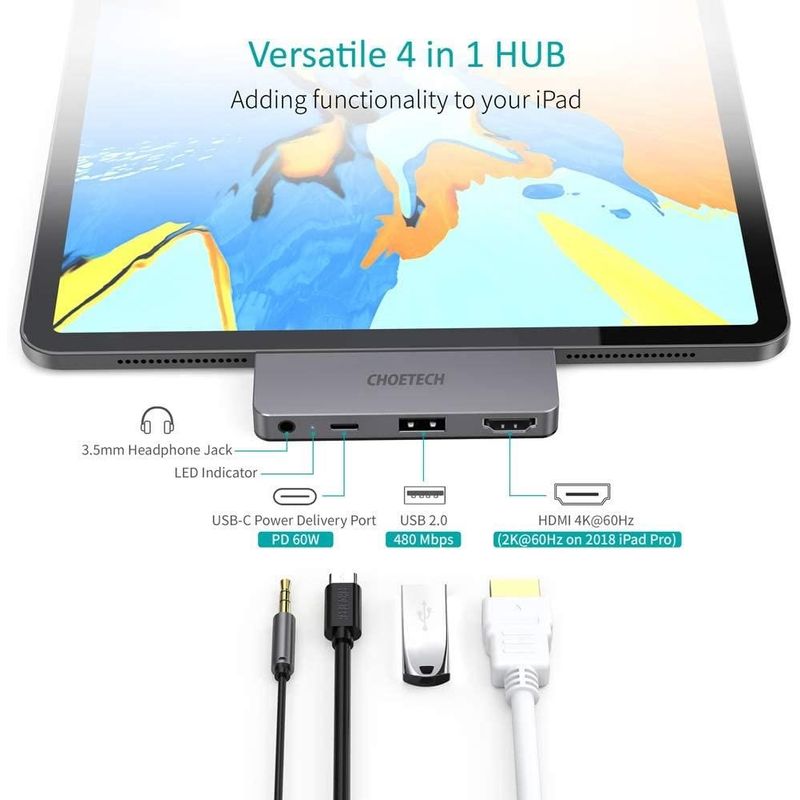 PC, gaming si accesorii - Retelistica - Hub-uri - HUB USB type C - 1x HDMI + 1x USB 2.0 + USB type C PD 60W+ 1x Jack 3.5 mm Choetech HUB-M13 - Infinity.ro