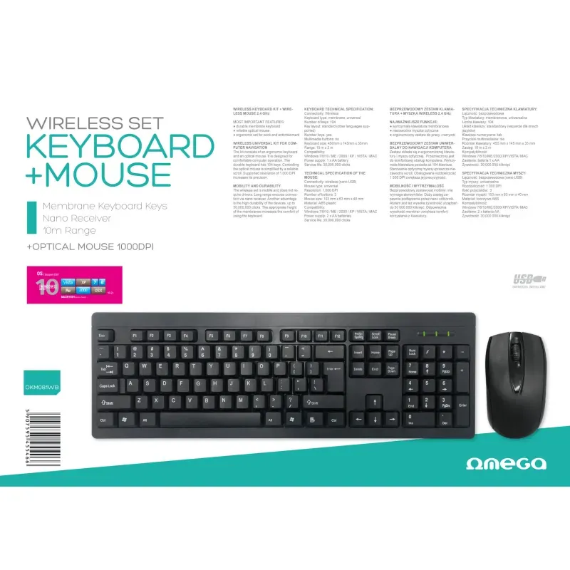 PC, gaming si accesorii - Periferice PC - Tastaturi - Kit tastatura si mouse wireless Omega OKM081WB 1000DPI USB - Infinity.ro