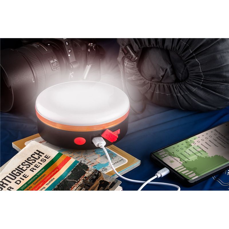 Casa si Gradina - Corpuri si surse de iluminat - Iluminat exterior - Lampi solare - Lampa solara de camping cu LED acumulator 18650 si telecomanda IR Goobay 60344 - Infinity.ro