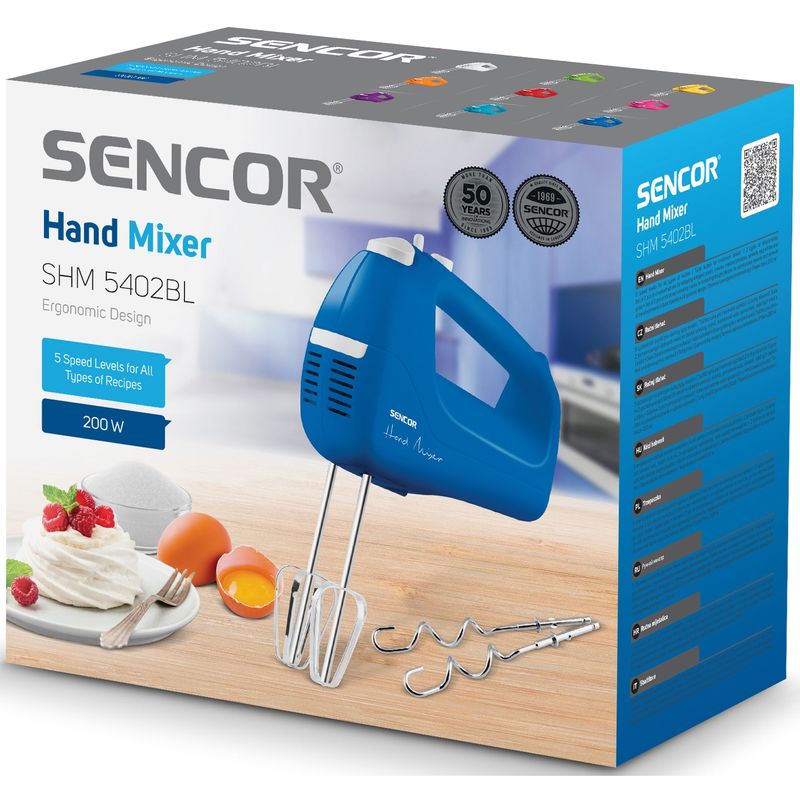 Electronice si Electrocasnice - Electrocasnice bucatarie - Mixere, tocatoare & roboti de bucatarie - Mixere - Mixer de mana Sencor SHM 5402BL, 5 viteze, 200 W, 5 viteze + Turbo, albastru - Infinity.ro