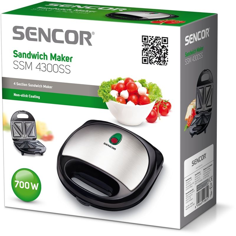 Electronice si Electrocasnice - Electrocasnice bucatarie - Preparare paine - Sandwich-maker - Sandwich-maker Sencor SSM 4300SS, 700 W, Capacitate 4 sandwich-uri, Control temperatura, Argintiu - Infinity.ro