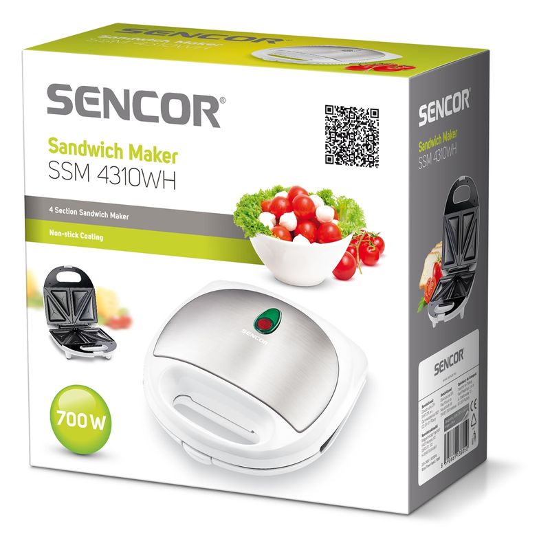 Electronice si Electrocasnice - Electrocasnice bucatarie - Preparare paine - Sandwich-maker - Sandwich-maker Sencor SSM4310WH, 700W, suprafata antiaderenta, control automat al temperaturii, alb - Infinity.ro