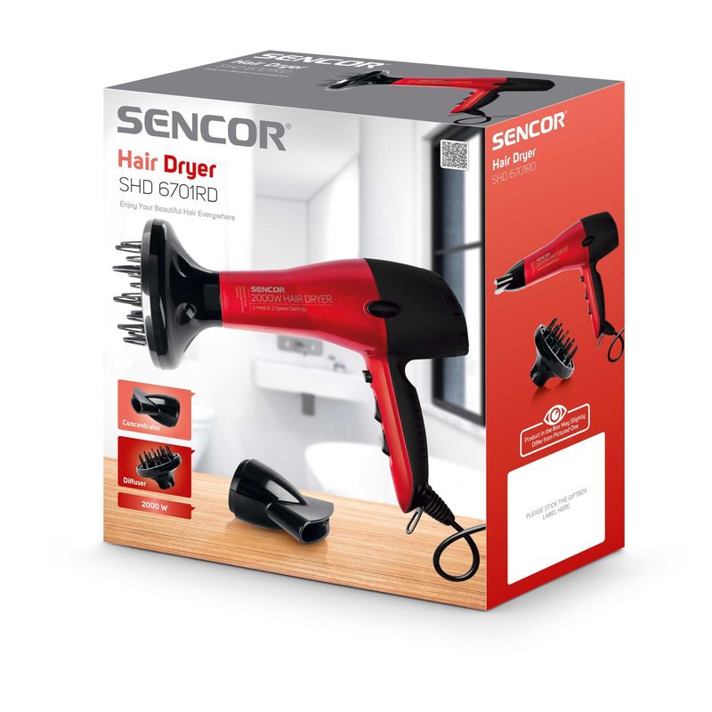 Ingrijire personala si Cosmetice - Aparate & accesorii ingrijire personala - Hair styling - Uscatoare de par - Uscator de par, Sencor, 3 temperaturi de uscare, 2000W, Rosu - Infinity.ro