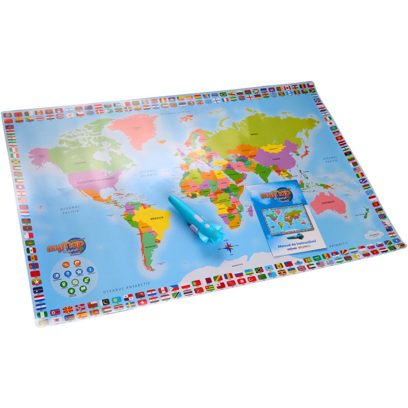 Jucarii, Copii si Bebe - Jucarii si jocuri - Jucarii & jocuri educative - Jocuri si jucarii educative - Harta interactiva a lumii Momki, cu creion interactiv, bilingv, romana-engleza - Infinity.ro