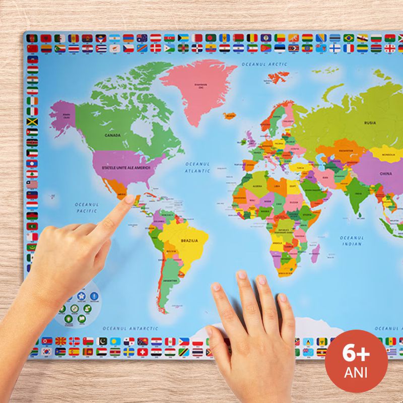 Jucarii, Copii si Bebe - Jucarii si jocuri - Jucarii & jocuri educative - Jocuri si jucarii educative - Harta interactiva a lumii Momki, cu creion interactiv, bilingv, romana-engleza - Infinity.ro
