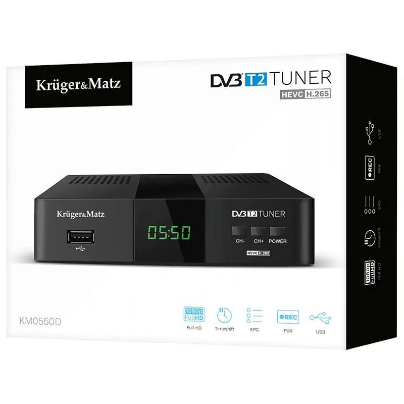 TV, Audio-Video si Foto - Accesorii TV si audio - Antene TV si accesorii - Tuner DVB-T2 DVB-T H.265 HEVC Kruger&Matz KM0550D - Infinity.ro