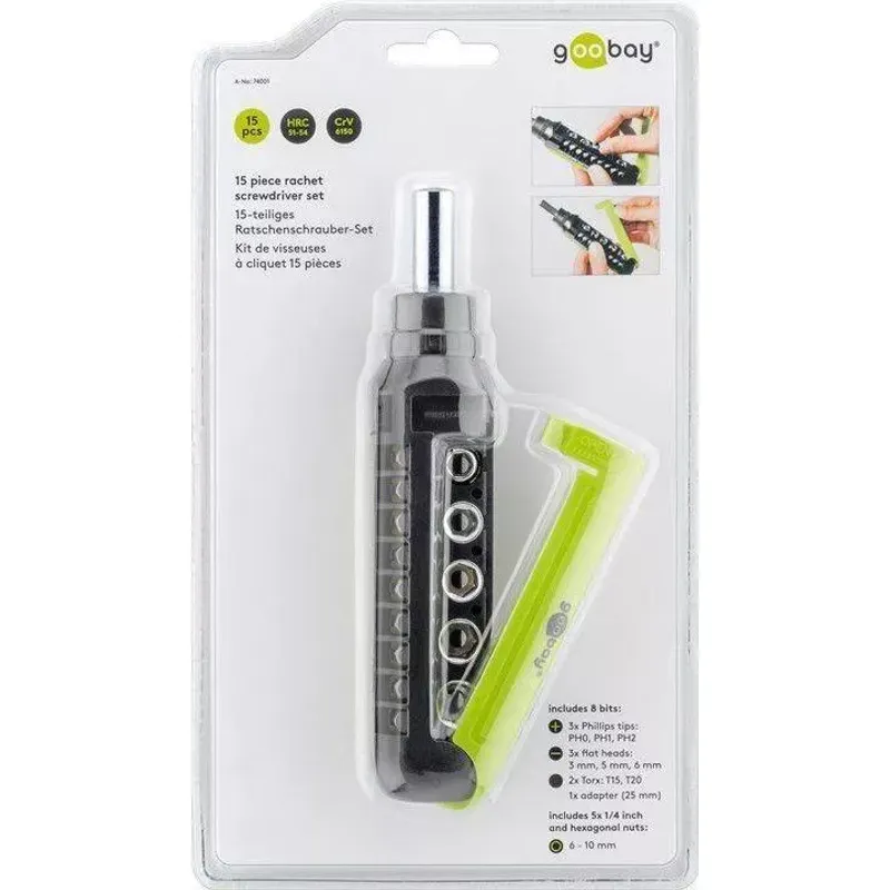 Casa si Gradina - Constructii - Scule de mana si unelte - Surubelnite - Set surubelnita cu clichet 8biti CrV si 5 tubulare 3x Phillips PH0 PH1 PH2 3x Capete plane 3mm 5mm 6mm 2x Torx T15 T20 1x adapto - Infinity.ro
