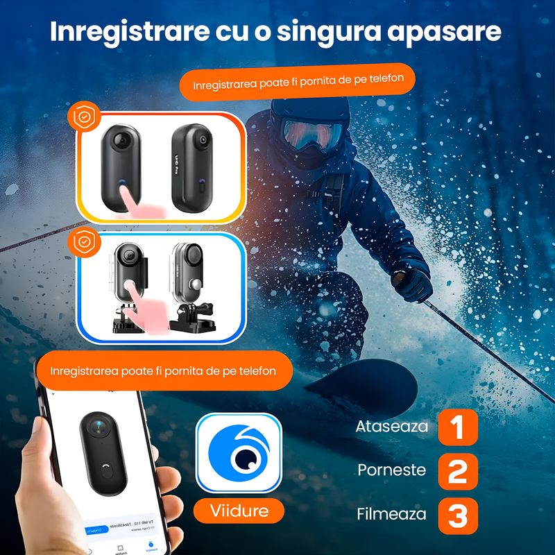 TV, Audio-Video si Foto - Camere de actiune si drone - Camere de actiune - Camera de actiune Technovici 1080P Full HD, WiFi, Husa rezistenta la apa 30m, Unghi 120°, Baterie 800mAh, Prindere - Infinity.ro