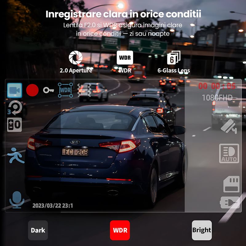 Auto si Moto - Electronice auto - Camere auto si DVR - Camera Auto Fata-Spate Interior 2.5K WiFi 5G, 3 Canale, GPS, Ecran 3.16", Senzor Sony, F1.8, WDR, 8GB - Infinity.ro