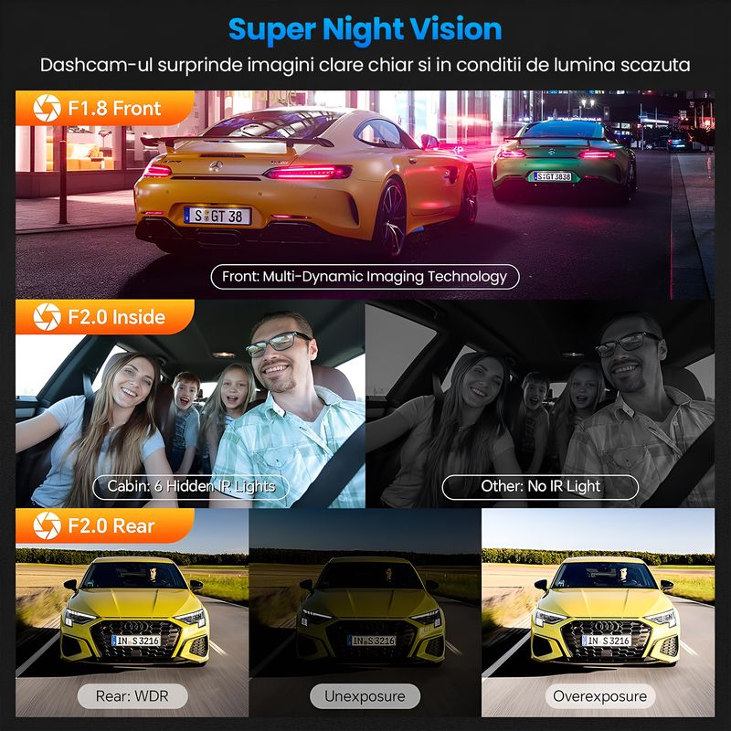 Auto si Moto - Electronice auto - Camere auto si DVR - Camera Auto Fata-Spate Interior 2.5K WiFi 5G, 3 Canale, GPS, Ecran 3.16", Senzor Sony, F1.8, WDR, 8GB - Infinity.ro