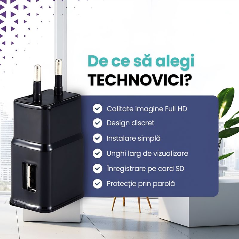 Laptop, Telefoane si Tablete - Wearables si gadgeturi - Gadgeturi - Dispozitive spionaj - Camera Spy Ascunsa in Incarcator USB WiFi cu Card 8GB, Full HD 1080p, Detectie Miscare, Aplicatie HDlivecam, Vizualizare - Infinity.ro