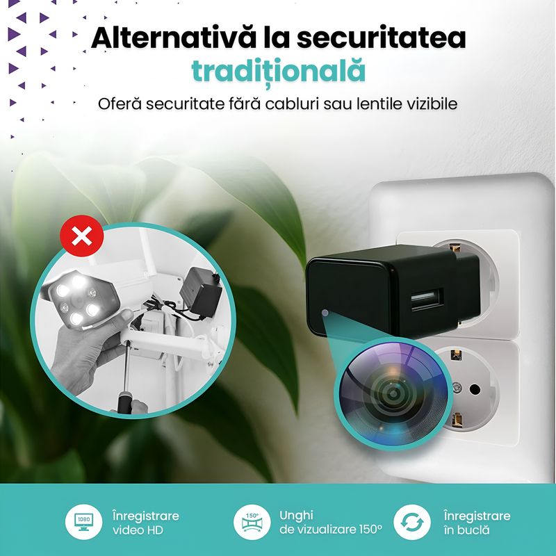 Laptop, Telefoane si Tablete - Wearables si gadgeturi - Gadgeturi - Dispozitive spionaj - Camera Spy Ascunsa in Incarcator USB WiFi cu Card 16GB, Full HD 1080p, Detectie Miscare, Aplicatie HDlivecam, - Infinity.ro