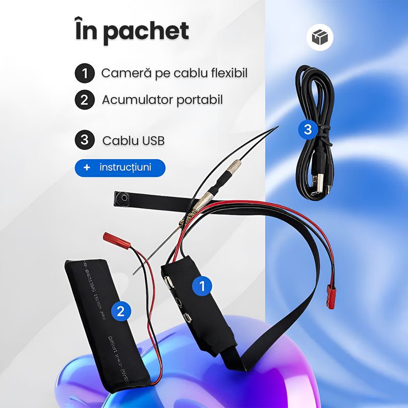 Laptop, Telefoane si Tablete - Wearables si gadgeturi - Gadgeturi - Dispozitive spionaj - Mini Camera Spion WiFi pe Cablu Flexibil Full HD 1080P 128GB, Modul Supraveghere Wireless, Detectie Miscare - Infinity.ro