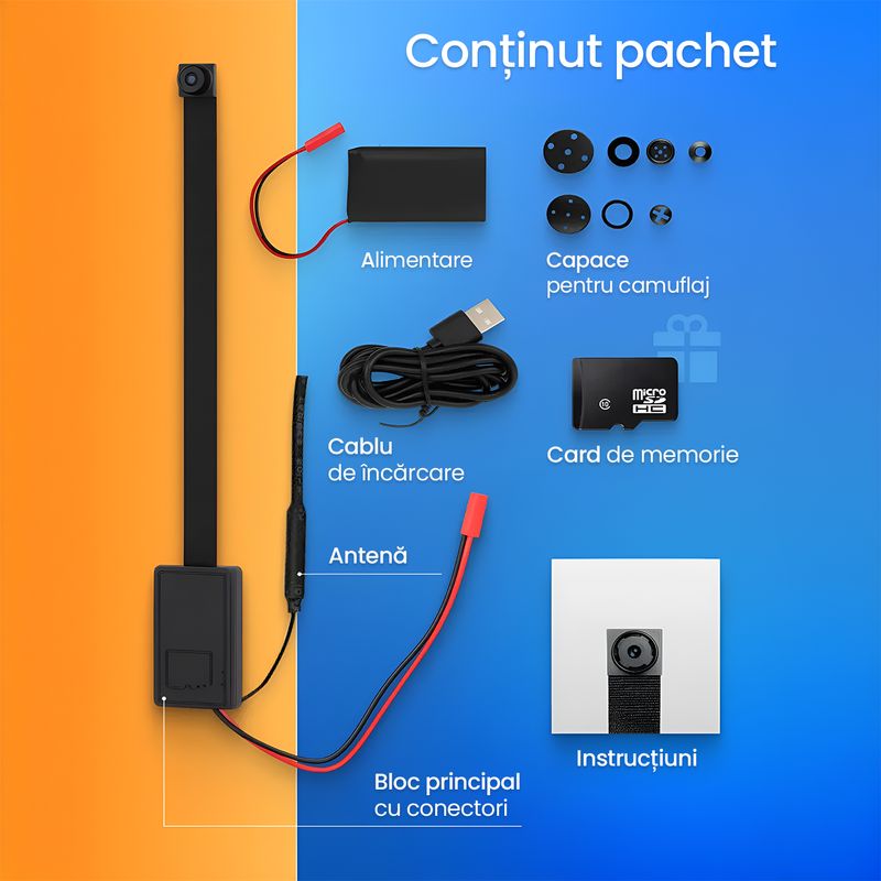 Laptop, Telefoane si Tablete - Wearables si gadgeturi - Gadgeturi - Dispozitive spionaj - Mini Camera Spion WiFi pe Cablu Flexibil Full HD 1080P 128GB, Modul Supraveghere Wireless, Detectie Miscare - Infinity.ro