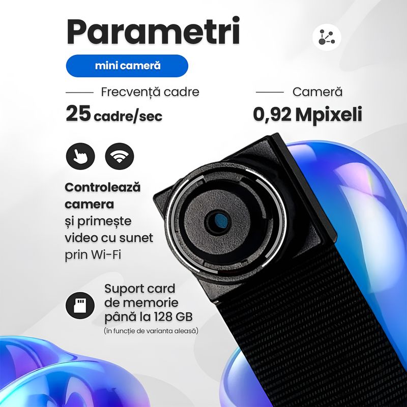 Laptop, Telefoane si Tablete - Wearables si gadgeturi - Gadgeturi - Dispozitive spionaj - Mini Camera Spion WiFi pe Cablu Flexibil Full HD 1080P 64GB, Modul Supraveghere Wireless, Detectie Miscare - Infinity.ro