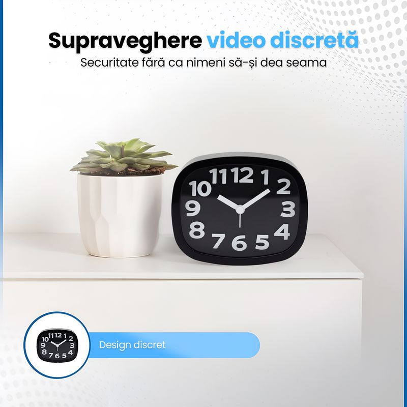 Laptop, Telefoane si Tablete - Wearables si gadgeturi - Gadgeturi - Dispozitive spionaj - Ceas Desteptator cu Camera Spy Ascunsa WiFi, 32GB, 4K Live Streaming, Full HD 1080p, Detectie Miscare, Alarma - Infinity.ro